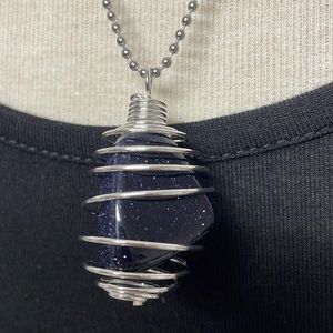 Tumbled Blue Goldstone Cage Charm Necklace (4)